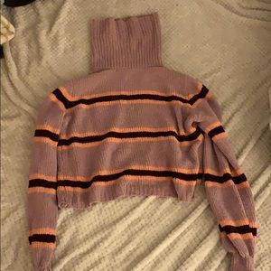 pink striped turtle neck sweater cropped
